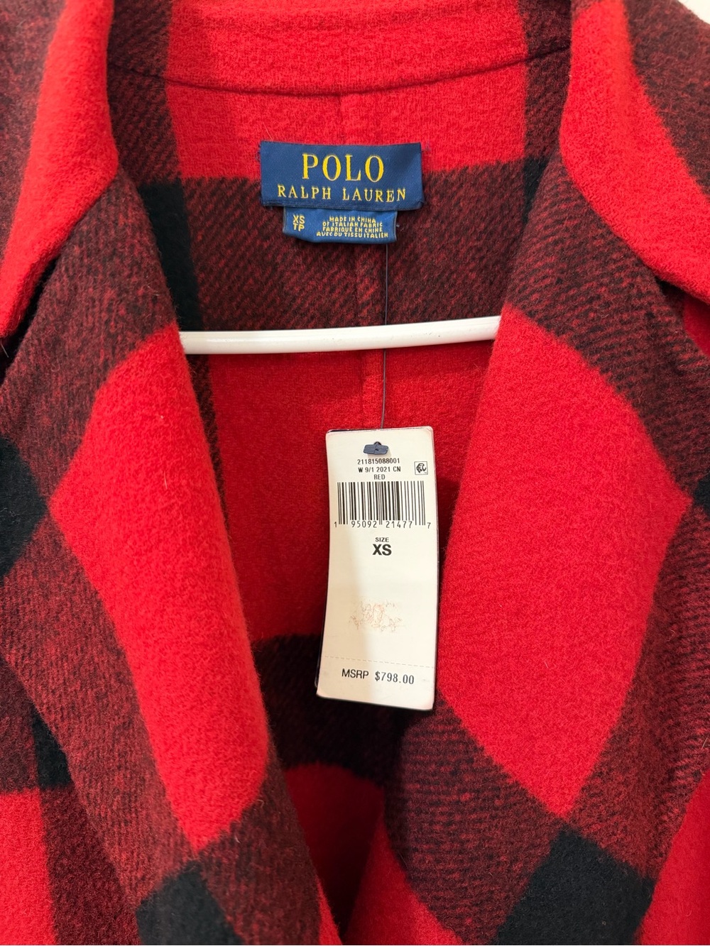 Polo by Ralph Lauren Red & Black Buffalo Plaid Pea Coat